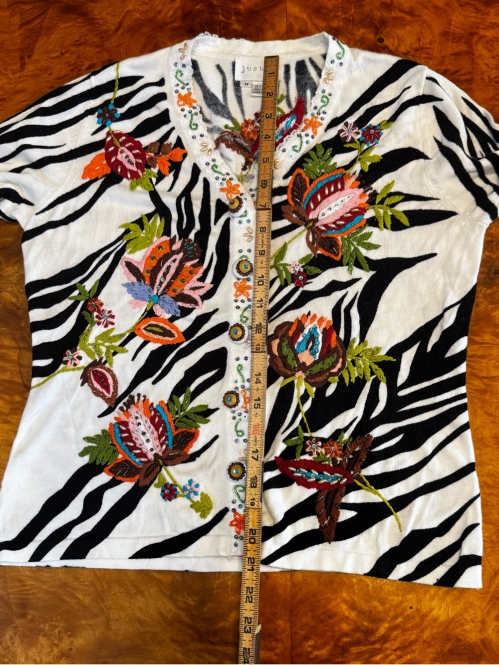 Women's Black & White Zebra Floral Embroidered Cardigan - Picture 7 of 10
